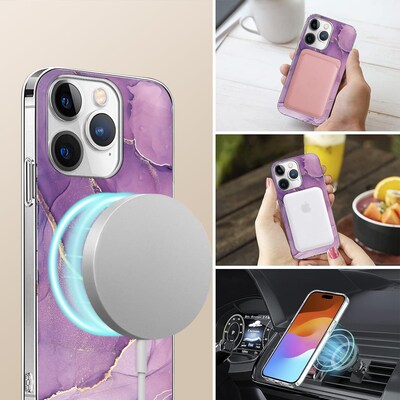 SaharaCase MagSafe Phone Case for iPhone 15 Pro Max, Shock Absorbing, Purple Marble (CP00474)