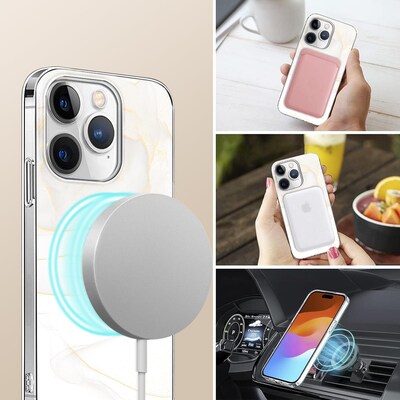 SaharaCase MagSafe Phone Case for iPhone 15 Pro Max, Shock Absorbing, White Marble (CP00476)