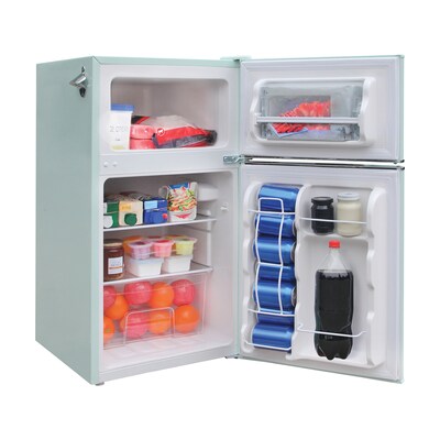 Frigidaire EFR840-MINT 3.2-Cu Ft. 2-Door Retro Compact Bar Fridge with Freezer & Side Bottle Opener, Mint