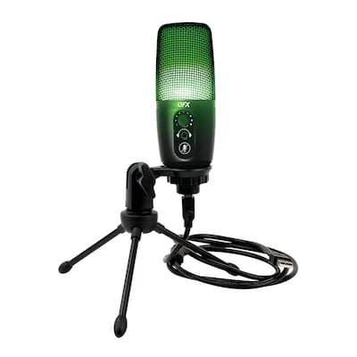 QFX Ultra-High-Resolution USB Microphone with RGB Studio Lights & Desk Tripod Stand, Black (M-192)