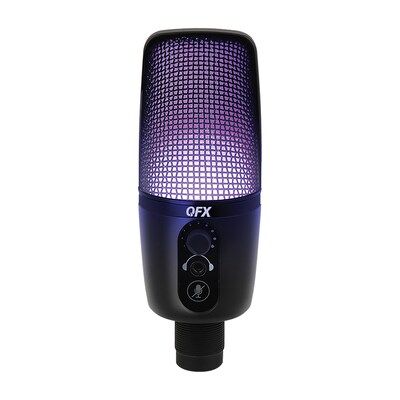 QFX Ultra-High-Resolution USB Microphone with RGB Studio Lights & Desk Tripod Stand, Black (M-192)