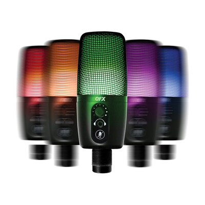 QFX Ultra-High-Resolution USB Microphone with RGB Studio Lights & Desk Tripod Stand, Black (M-192)