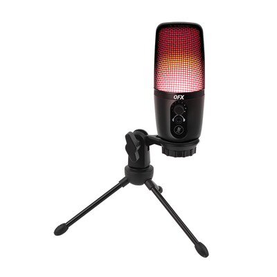 QFX Ultra-High-Resolution USB Microphone with RGB Studio Lights & Desk Tripod Stand, Black (M-192)