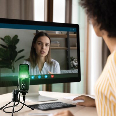 QFX Ultra-High-Resolution USB Microphone with RGB Studio Lights & Desk Tripod Stand, Black (M-192)