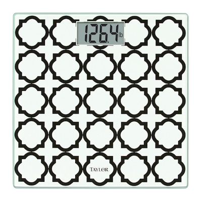 Taylor Precision Products 755841932BWL Digital Glass Bathroom Scale with Lattice Design, Black/White, 400 lbs.