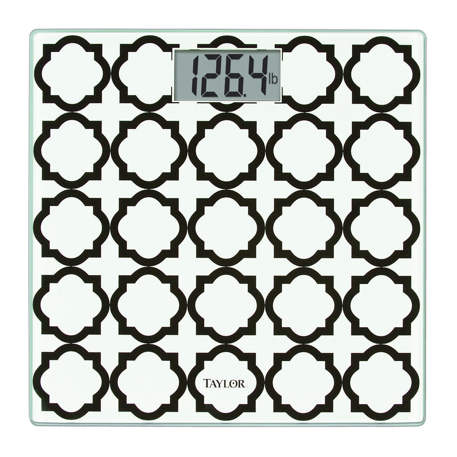 Taylor Precision Products 755841932BWL Digital Glass Bathroom Scale with Lattice Design, Black/White, 400 lbs.