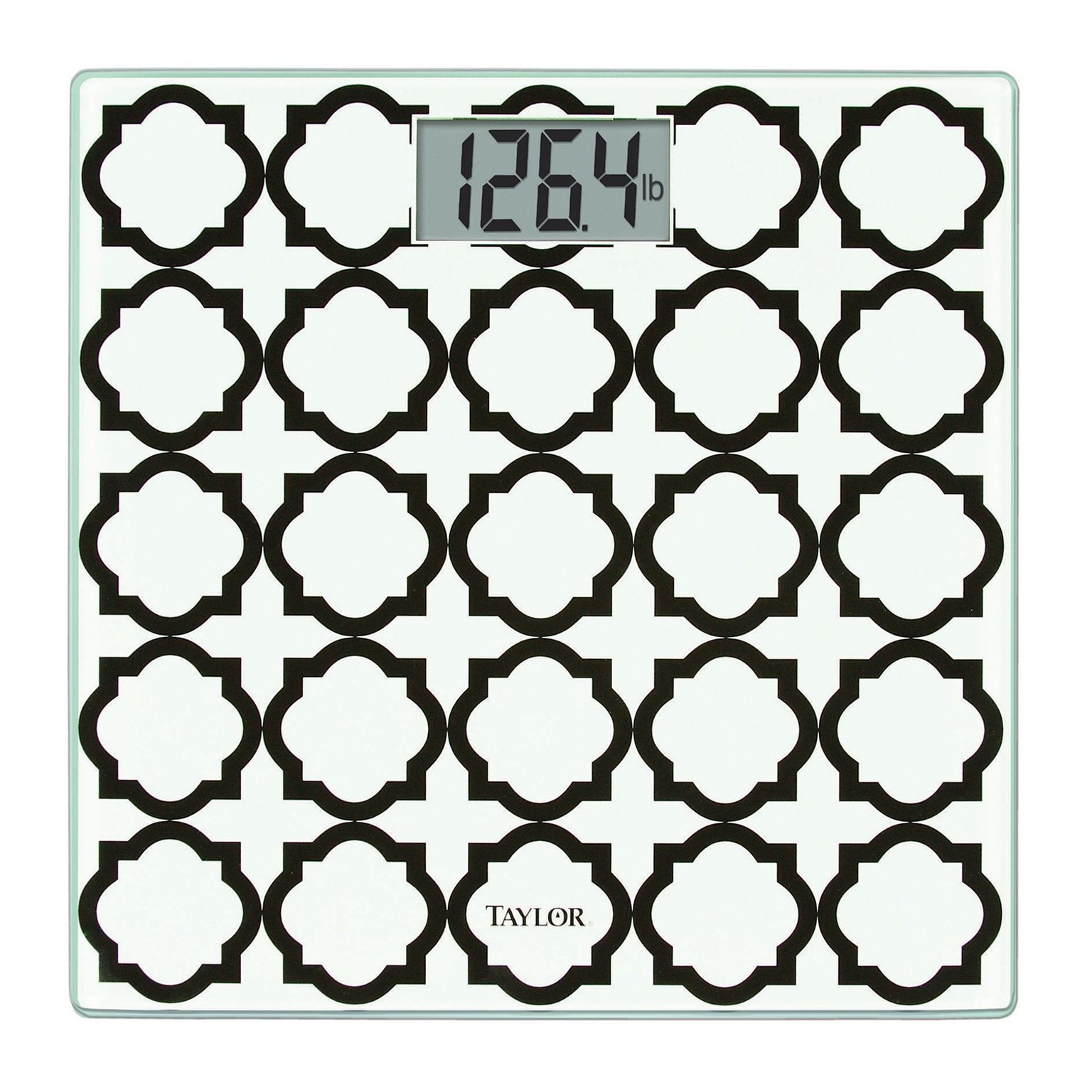 Taylor Precision Products 755841932BWL Digital Glass Bathroom Scale with Lattice Design, Black/White, 400 lbs.