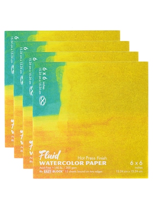 Global Art Fluid Hot Press Watercolor Paper block 6 in. x 6 in., 15 Sheets [Pack of 4](PK4-850066)