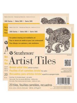 Strathmore Artist Tiles Bristol Vellum Pad, 6 x 6, 20 Sheets/Pad, 2 Pads/Pack (PK2-105-972-1)