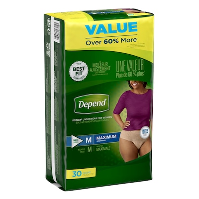 Depend FIT-FLEX Incontinence Underwear for Women, Maximum Absorbency, Medium, Tan (47919)