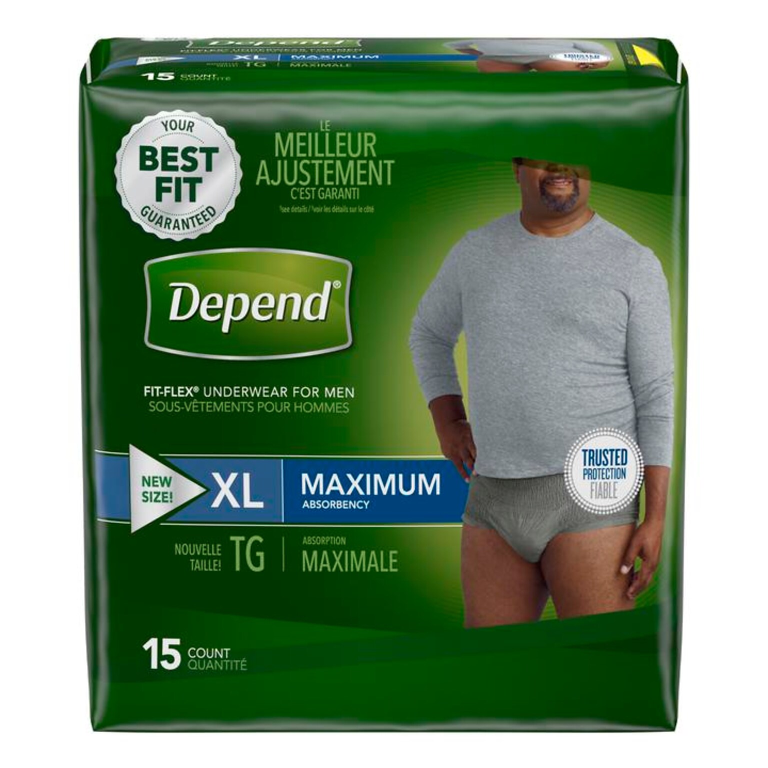 Depend FIT-FLEX Incontinence Underwear for Men, Maximum Absorbency, Extra Large, Gray (47930)