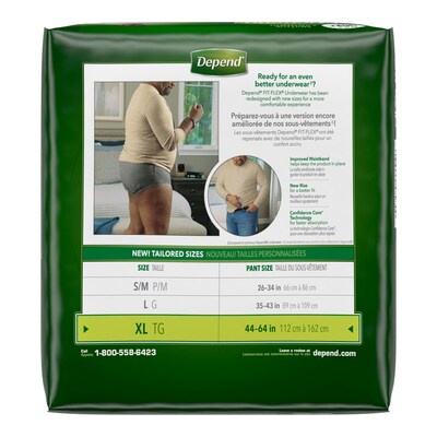 Depend FIT-FLEX Incontinence Underwear for Men, Maximum Absorbency, Extra Large, Gray (47930)