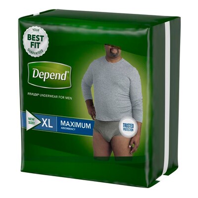 Depend FIT-FLEX Incontinence Underwear for Men, Maximum Absorbency, Extra Large, Gray (47930)