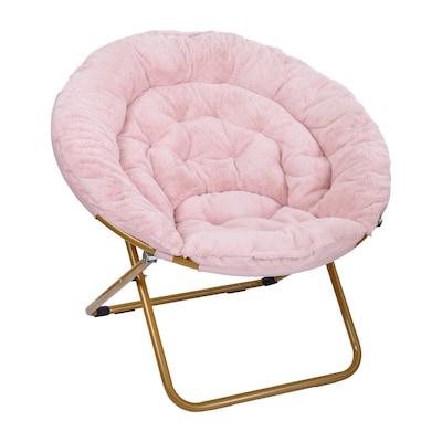 Flash Furniture Gwen Faux Fur Folding Saucer Moon Chair, Blush / Soft Gold Frame (FVFMC025BLSGD)