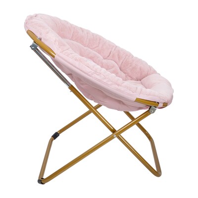 Flash Furniture Gwen Faux Fur Folding Saucer Moon Chair, Blush / Soft Gold Frame (FVFMC025BLSGD)