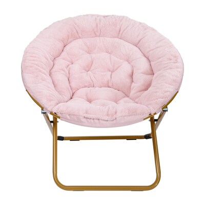 Flash Furniture Gwen Faux Fur Folding Saucer Moon Chair, Blush / Soft Gold Frame (FVFMC025BLSGD)