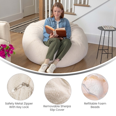 Flash Furniture Duncan Sherpa Refillable Bean Bag Chair, Natural (DGBEANLGSHRPNAT)