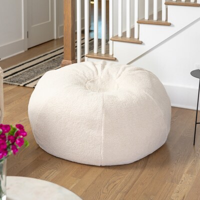 Flash Furniture Duncan Sherpa Refillable Bean Bag Chair, Natural (DGBEANLGSHRPNAT)