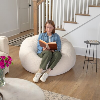 Flash Furniture Duncan Sherpa Refillable Bean Bag Chair, Natural (DGBEANLGSHRPNAT)