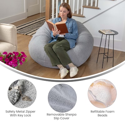 Flash Furniture Duncan Sherpa Refillable Bean Bag Chair, Gray (DGBEANLGSHRPGY)