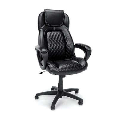 Essentials by OFM Leather High-Back Racing Style Executive Chair, Black, Fixed Arms (ESS-6060)