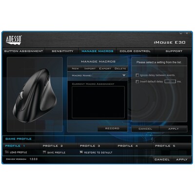 Adesso iMouse E30 Wireless Ergonomic Vertical Optical USB Mouse, Black