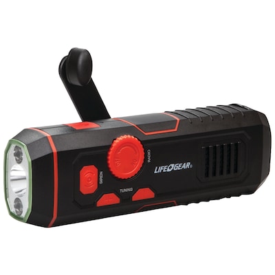 LIFE+GEAR 120-Lumen Stormproof USB Crank Flashlight & Radio (LG38-60675-RED)