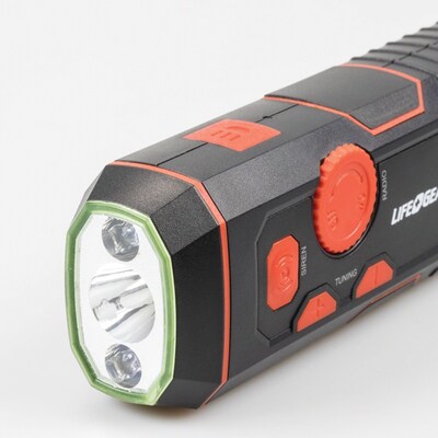 LIFE+GEAR 120-Lumen Stormproof USB Crank Flashlight & Radio (LG38-60675-RED)