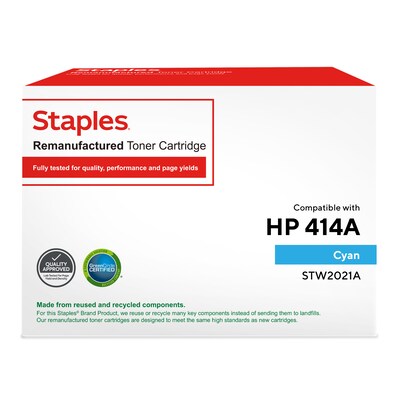 Staples Remanufactured Cyan Standard Yield Toner Cartridge Replacement for HP 414A (STW2021A) | Quill