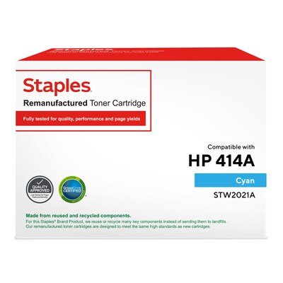 Staples Remanufactured Cyan Standard Yield Toner Cartridge Replacement for HP 414A (STW2021A)