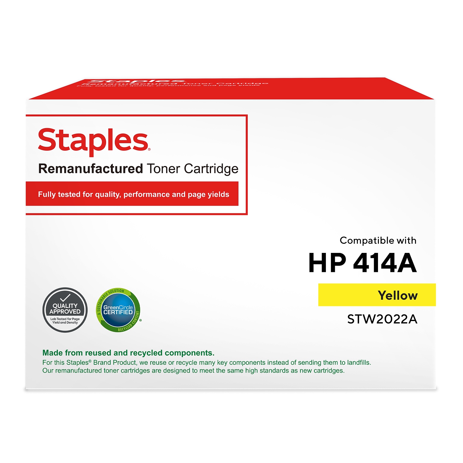 Staples Remanufactured Yellow Standard Yield Toner Cartridge Replacement for HP 414A (STW2022A)