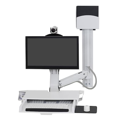 Ergotron SV Combo Adjustable Single Arm Worksurface & Pan, Small CPU Holder, 24 Screen Support, Whi