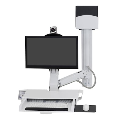 Ergotron SV Combo Adjustable Single Arm Worksurface & Pan, Small CPU Holder, 24" Screen Support, White (45-594-216)