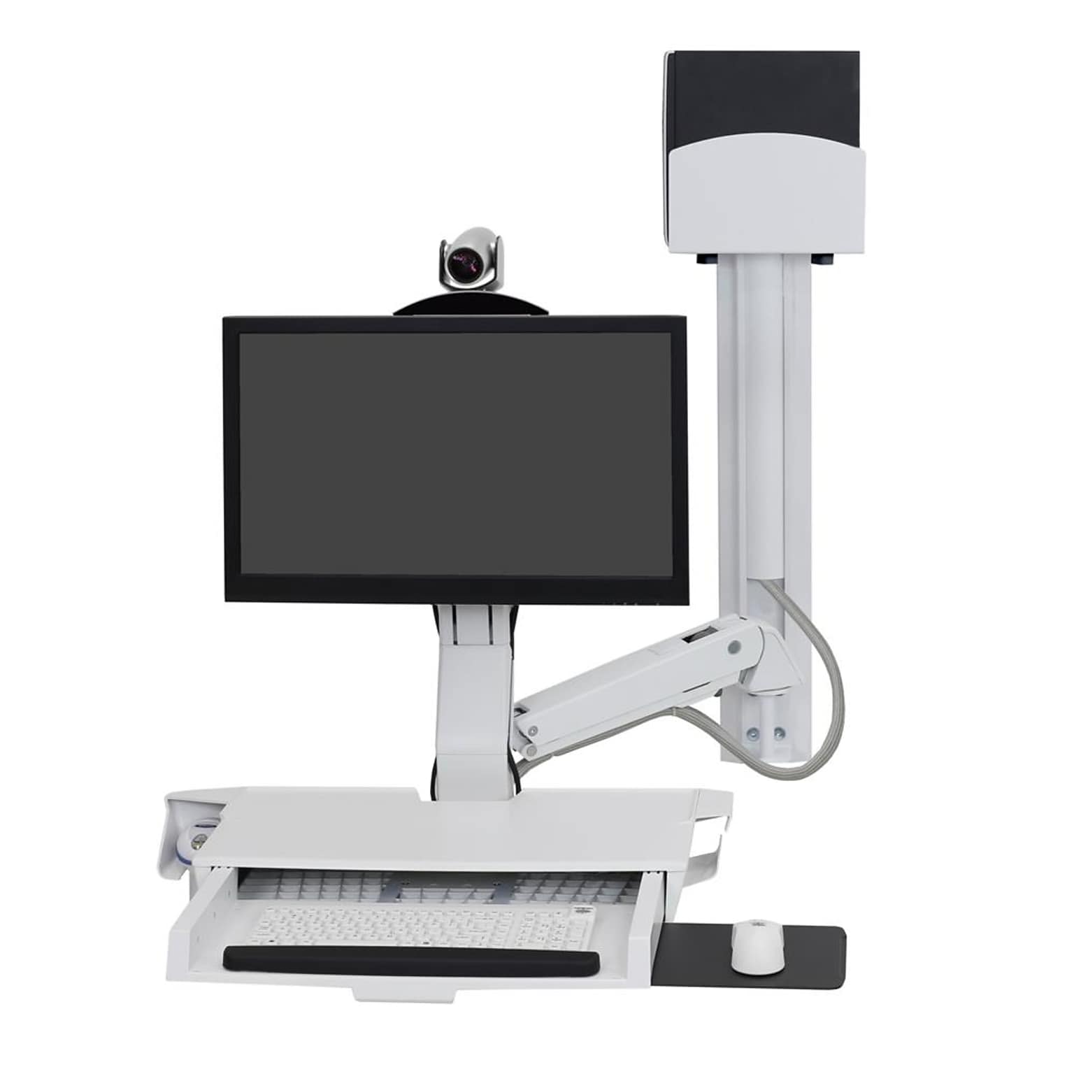 Ergotron SV Combo Adjustable Single Arm Worksurface & Pan, Small CPU Holder, 24 Screen Support, White (45-594-216)