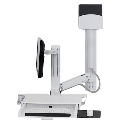 Ergotron SV Combo Adjustable Single Arm Worksurface & Pan, Small CPU Holder, 24" Screen Support, White (45-594-216)