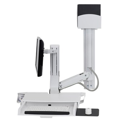 Ergotron SV Combo Adjustable Single Arm Worksurface & Pan, Small CPU Holder, 24 Screen Support, Whi