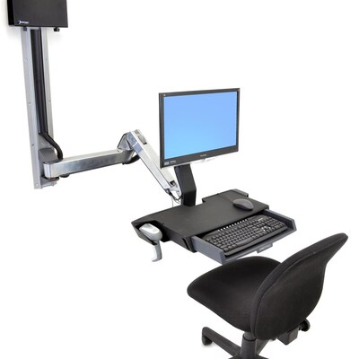 Ergotron SV Sit-Stand Combo Adjustable Single Arm Extender, Polished Aluminum (45-261-026)