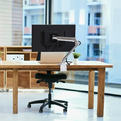 Ergotron MXV Desk Adjustable Single Arm Mount with 2-Piece Clamp, 34" Screen Support, Polished Aluminum (45-486-026)