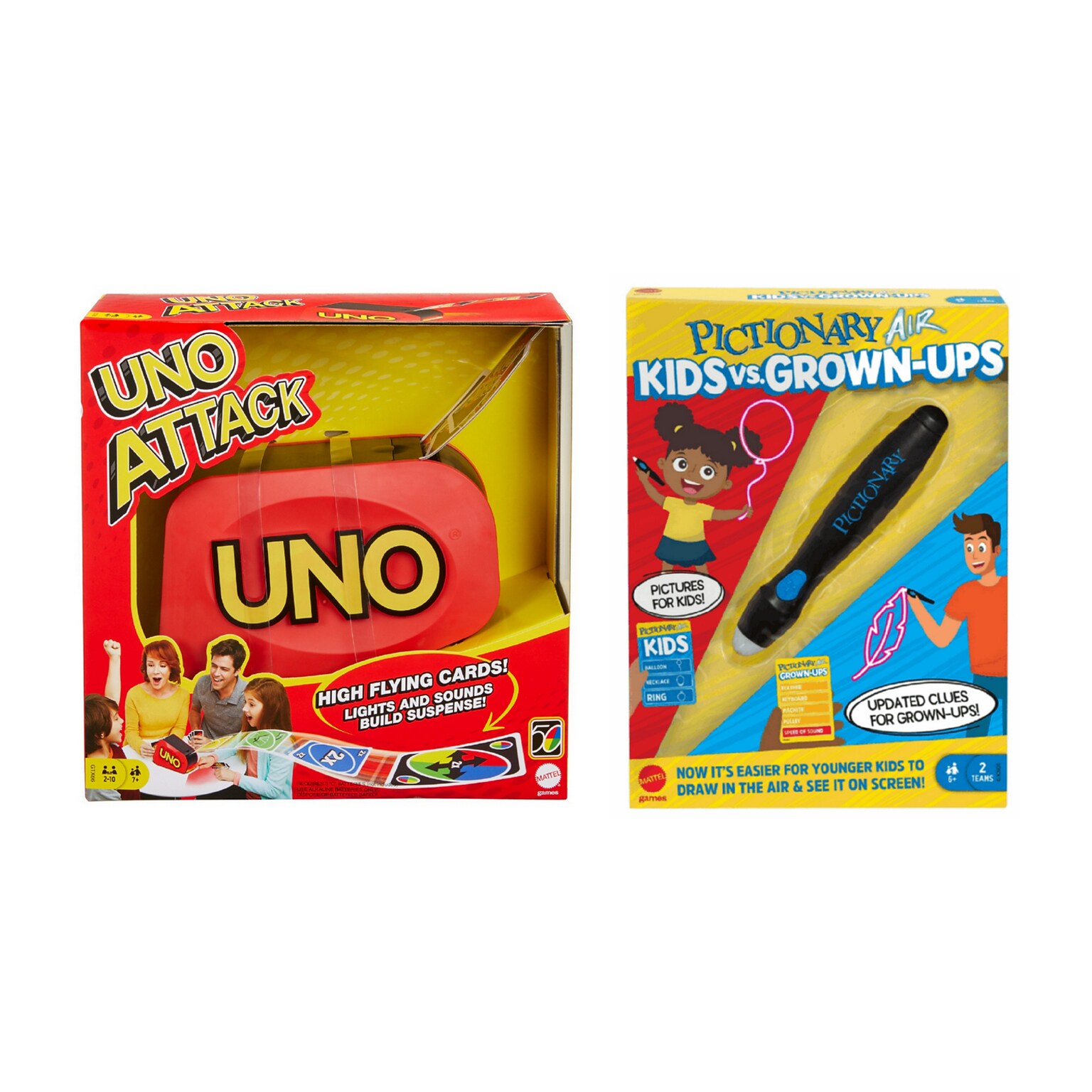 Mattel Game Set: UNO Attack and Pictionary Air Kids vs Grown-Ups