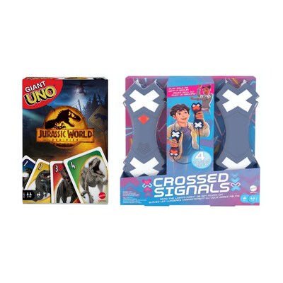 Mattel Game Set, Giant UNO Jurassic World Dominion and Crossed Signals (HBF57-GVK25-KIT)