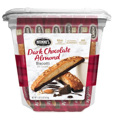 Nonni's Cioccolati Dark Chocolate Almond Biscotti Value Pack, 25 Individually Wrapped Biscotti