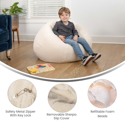 Flash Furniture Dillon Faux Sherpa Refillable Bean Bag Chair, Natural (DGBEANSMSHRPNAT)