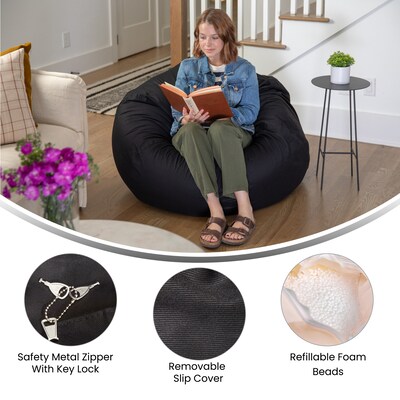 Flash Furniture Duncan Fabric Oversized Refillable Bean Bag Chair, Solid Black (DGBEANLGSLDBK)