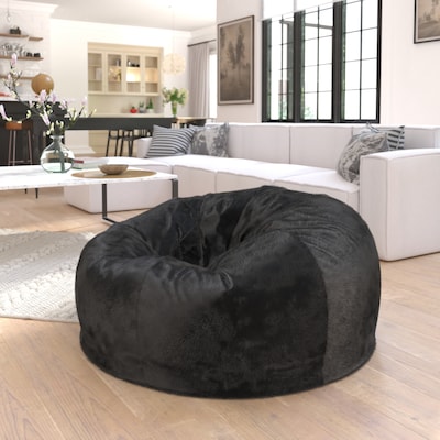 Flash Furniture Duncan Furry Oversized Refillable Bean Bag Chair, Black (DGBEANLGFURBK)