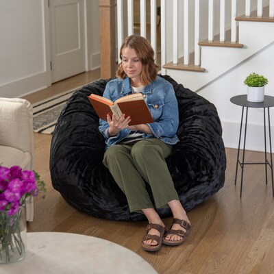 Flash Furniture Duncan Furry Oversized Refillable Bean Bag Chair, Black (DGBEANLGFURBK)