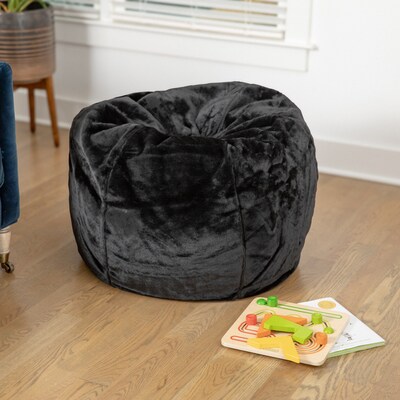 Flash Furniture Dillon Furry Refillable Bean Bag Chair, Black (DGBEANSMFURBK)