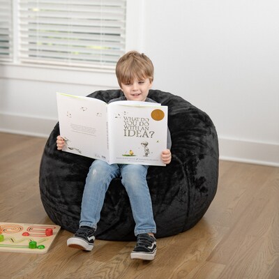 Flash Furniture Dillon Furry Refillable Bean Bag Chair, Black (DGBEANSMFURBK)