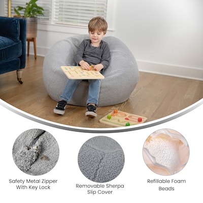 Flash Furniture Dillon Faux Sherpa Refillable Bean Bag Chair, Gray (DGBEANSMSHRPGY)