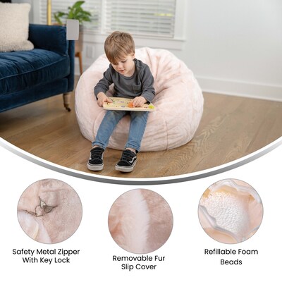 Flash Furniture Dillon Furry Refillable Bean Bag Chair, Blush (DGBEANSMFURBLS)