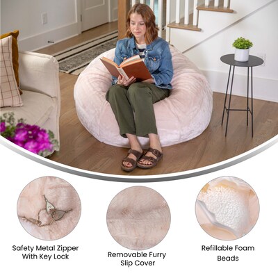 Flash Furniture Duncan Furry Oversized Refillable Bean Bag Chair, Blush (DGBEANLGFURBLS)